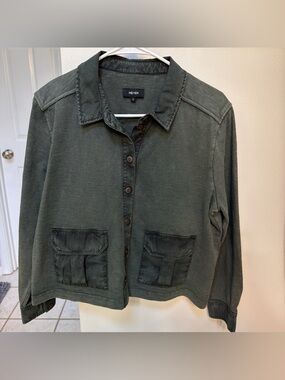 Me + Em Garment Dyed Cotton Button Front Jacket Top